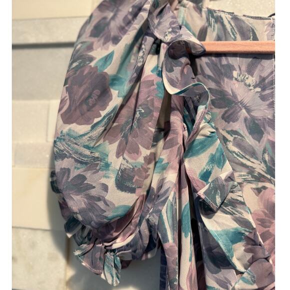 FOR LOVE & LEMONS NWT Shelly Neck Floral Lilac Ruffle Mini Dress Sexy Coquette S - Picture 5 of 8